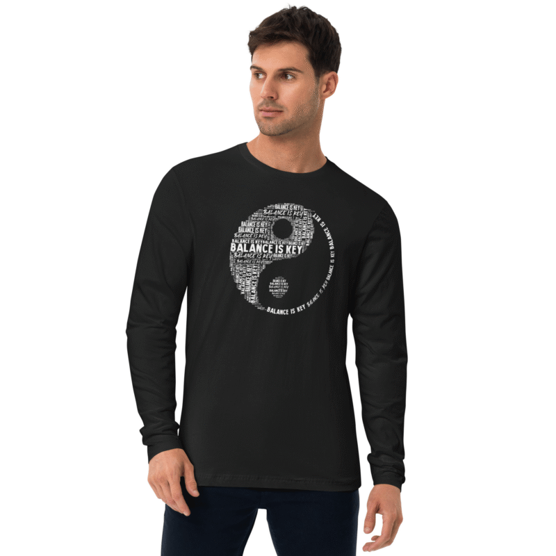Balance Is key Mens Black Long Sleeve Fitted-T-shirt