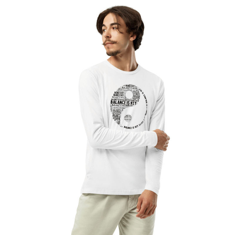 Balance Is key Mens White Long-Sleeve Fitted-T-shirt