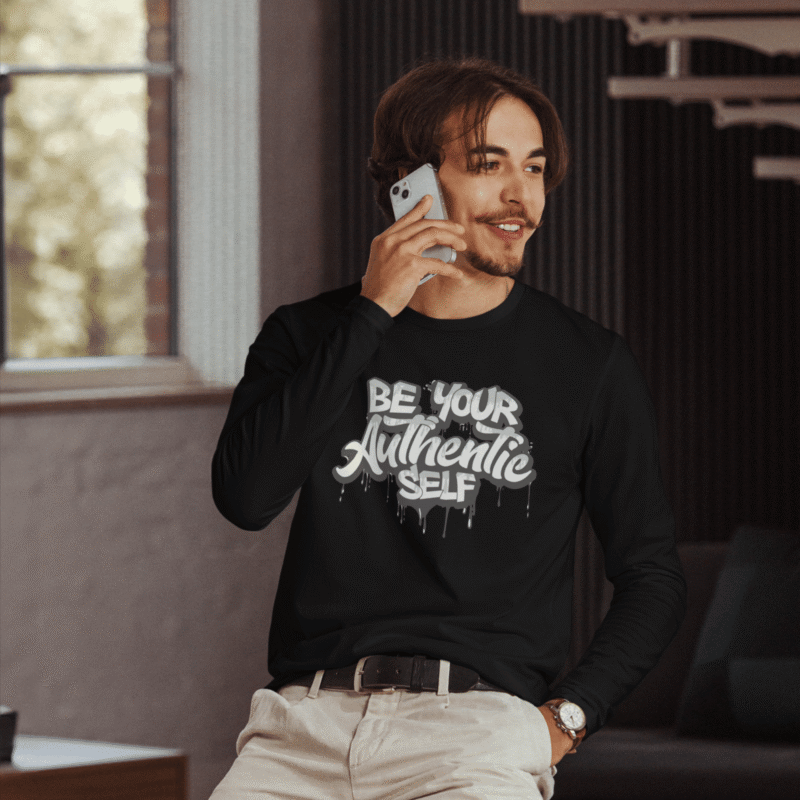 Be Your Authentic Self Men's Black Long Sleeve Fitted T-shirt
