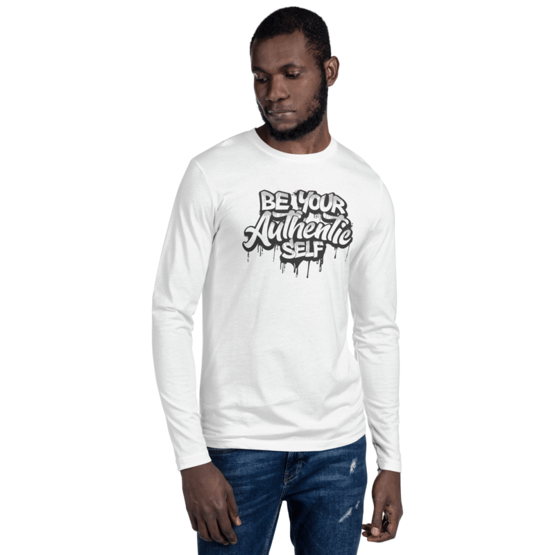 Be Your Authentic Self Men's White Long Sleeve Fitted T-shirt
