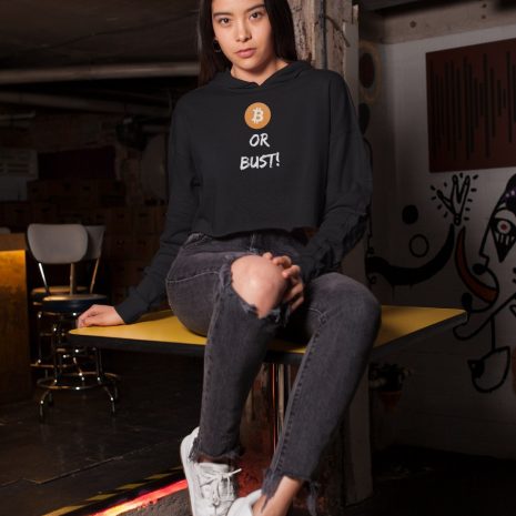 Bitcoin Or Bust Womens Black Crop Hoodie