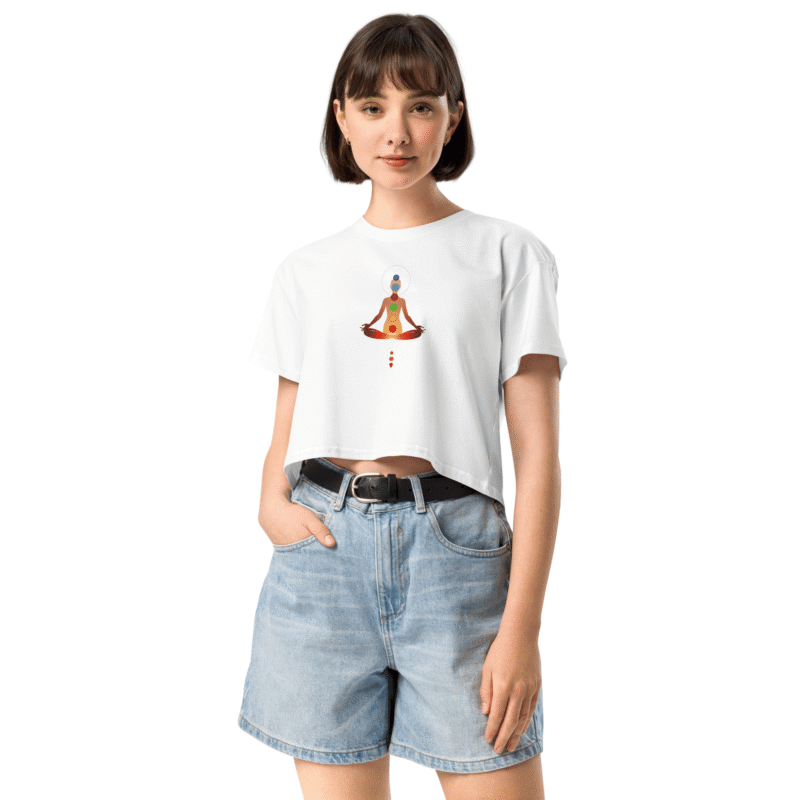 Chakra – Women’s Crop Top (White) Chakra - Women’s crop top 1 - Inspiring, Mindset