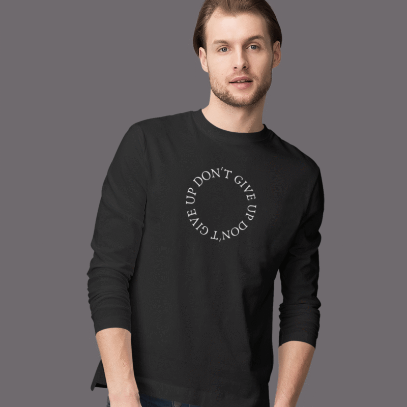 Don't Give Up - Men's Black Long Sleeve Fitted T-shirt