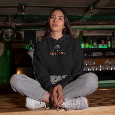 Eat Drink And Be Scary Halloween Womens Black Crop Hoodie
