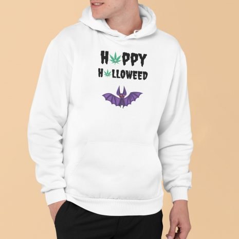Happy Halloweed Bat- Unisex White Hoodie Happy Halloweed Bat- Unisex White Hoodie