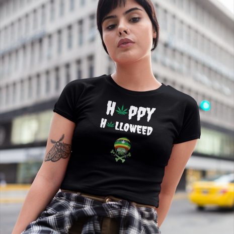 Happy Halloweed Rasta – Women's Black Organic Crop Top