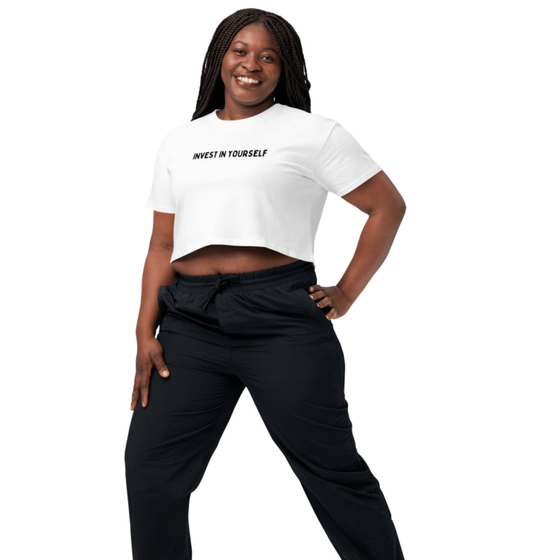 Invest in yourself – Women’s Crop Top (White) Invest-in-yourself-Womens-Crop-Top-White