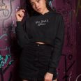 Wine Weed And Witches Womens Black Crop Hoodie