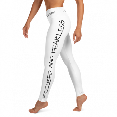 Motivational White Yoga Leggings For Women - Focused and fearless