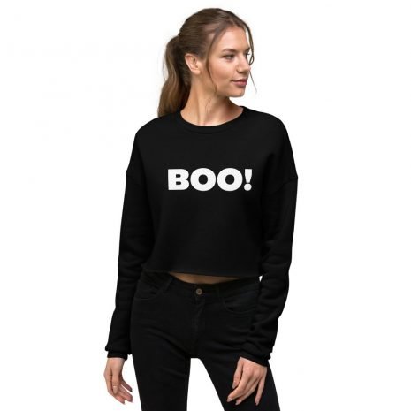 Boo halloween womens black crop sweatshirt Boo halloween womens black crop sweatshirt