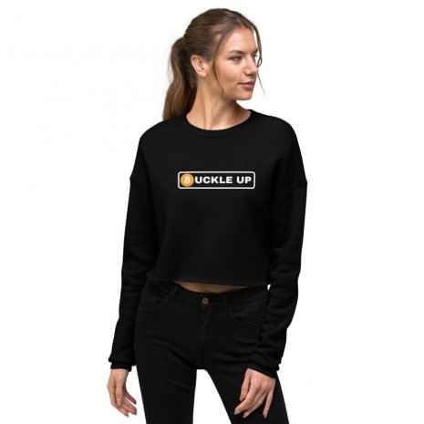 Bitcoin buckle up womens black crop sweatshirt Bitcoin buckle up womens black crop sweatshirt